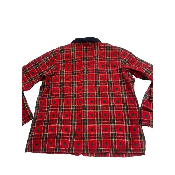 Krazy Kat XXL Red Plaid Christmas Tree Button-Down Shirt Velvet Collar - Picture 8 of 8